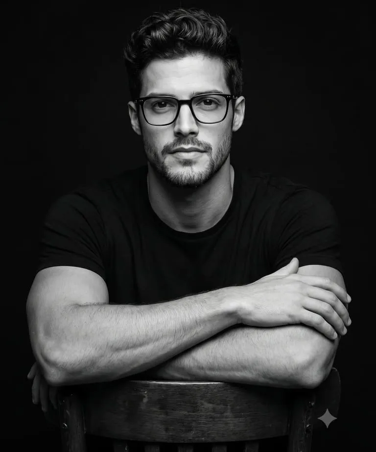 Man Sitting on Chair B&W Portrait AI Prompt